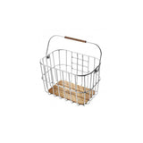 Brooks Hoxton silver bike basket with wooden base and Klickfix mounting system, designed for bicycle accessories.