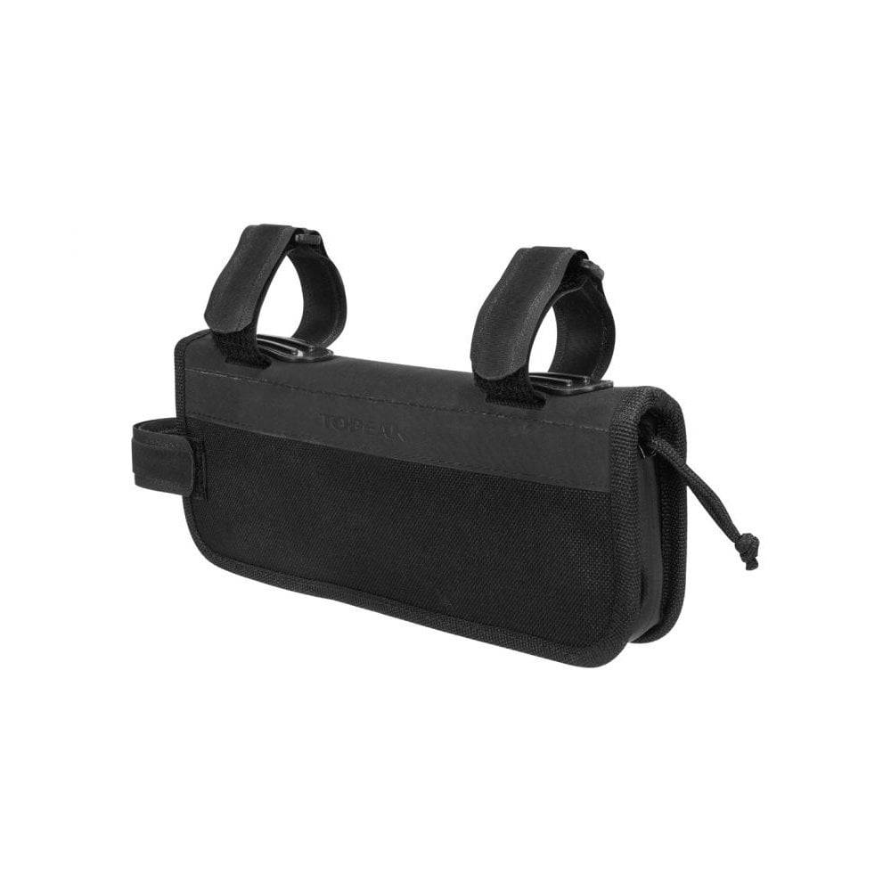 Topeak black waterproof gravel gear bike frame bag with cycling essentials stored inside, designed for cycling accessories.