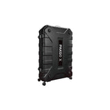 Topeak PakGo X bike transport case in black with TSA lock and wheels, designed for durable bike travel and protection.