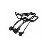 Topeak Tetrarack M2L MTB rear rack for full suspension seatstays with QuickTrack system in black, mounted on mountain bike.