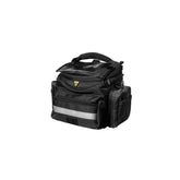 Black Topeak Tourguide E-Bike handlebar bag with QuickClick mount system, designed for convenient storage on e-bike handlebars.