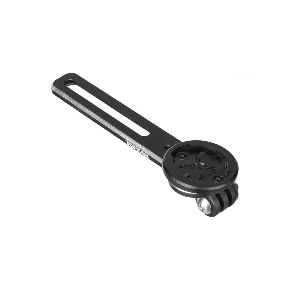 Topeak UTF Multi Mount Fixer for integrated bike cockpits, compatible with Garmin, GoPro, and Shimano accessories.