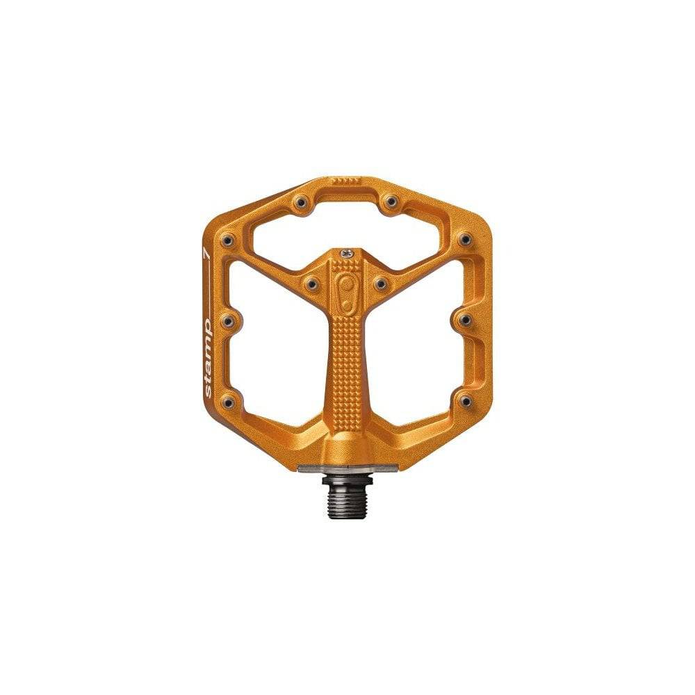 Crank Brothers Stamp 7 flat mountain bike pedal with adjustable pins, black metal pedal for enhanced grip and durability