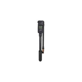 Topeak Pocket Shock digital shock pump with Pressure-Rite connector, black, showing digital display and pressure gauge.