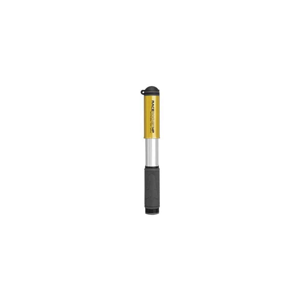 Topeak Race Rocket HP Gold hand pump for road and mountain bike tires, portable bike accessory with digital pressure gauge