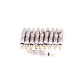 Set of 10 orange seal valve cores in silver for tubeless Versa valve kits, replacement components for bike tires.