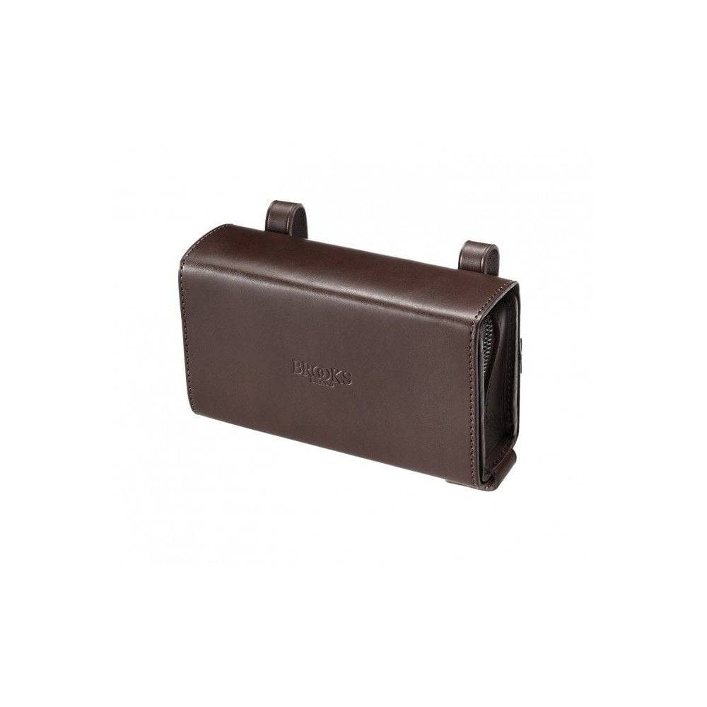 Brooks D-shaped pannier bag with removable inner purse, handmade in England, cycling accessories for bike storage.