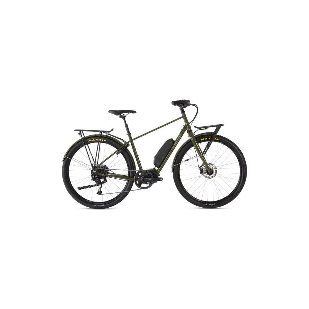 Genesis Smithfield e-Hybrid bike featuring Shimano STEPS E6100 motor and long-range battery, shown with sleek frame and modern design.