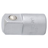 UNIOR chrome vanadium steel 1/4" to 3/8" drive adapter for workshop tools, ISO certified, metal construction, shiny finish.