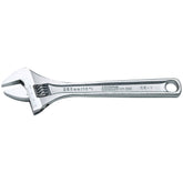 UNIOR adjustable wrench with clear scale, durable workshop tool, ISO 6787 compliant, showing the adjustable jaw and handle.