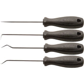 UNIOR awl set with straight and bent blades for piercing and marking in a workshop, showcasing precision tools for detailed work.