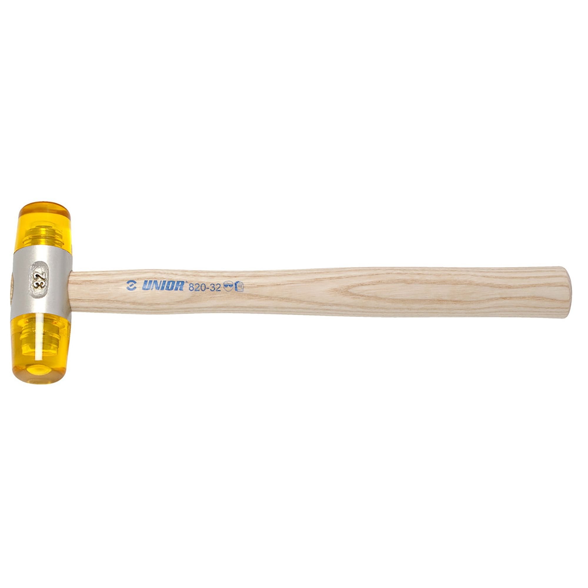 UNIOR Cellidor Bumping Hammer 32MM, durable non-marring workshop tool with wooden handle and metal head for gentle impact.