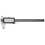 UNIOR digital calliper measuring up to 150mm with dual scale for precise workshop measurements, DIN 862 certified.
