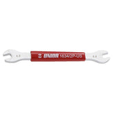 UNIOR double-sided Shimano spoke wrench in red with 4.3mm and 4.4mm sizes, precision bike workshop tool.
