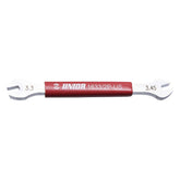 UNIOR double-sided spoke wrench with plastic-coated grip for precise bicycle wheel adjustments, workshop tool for bike maintenance.