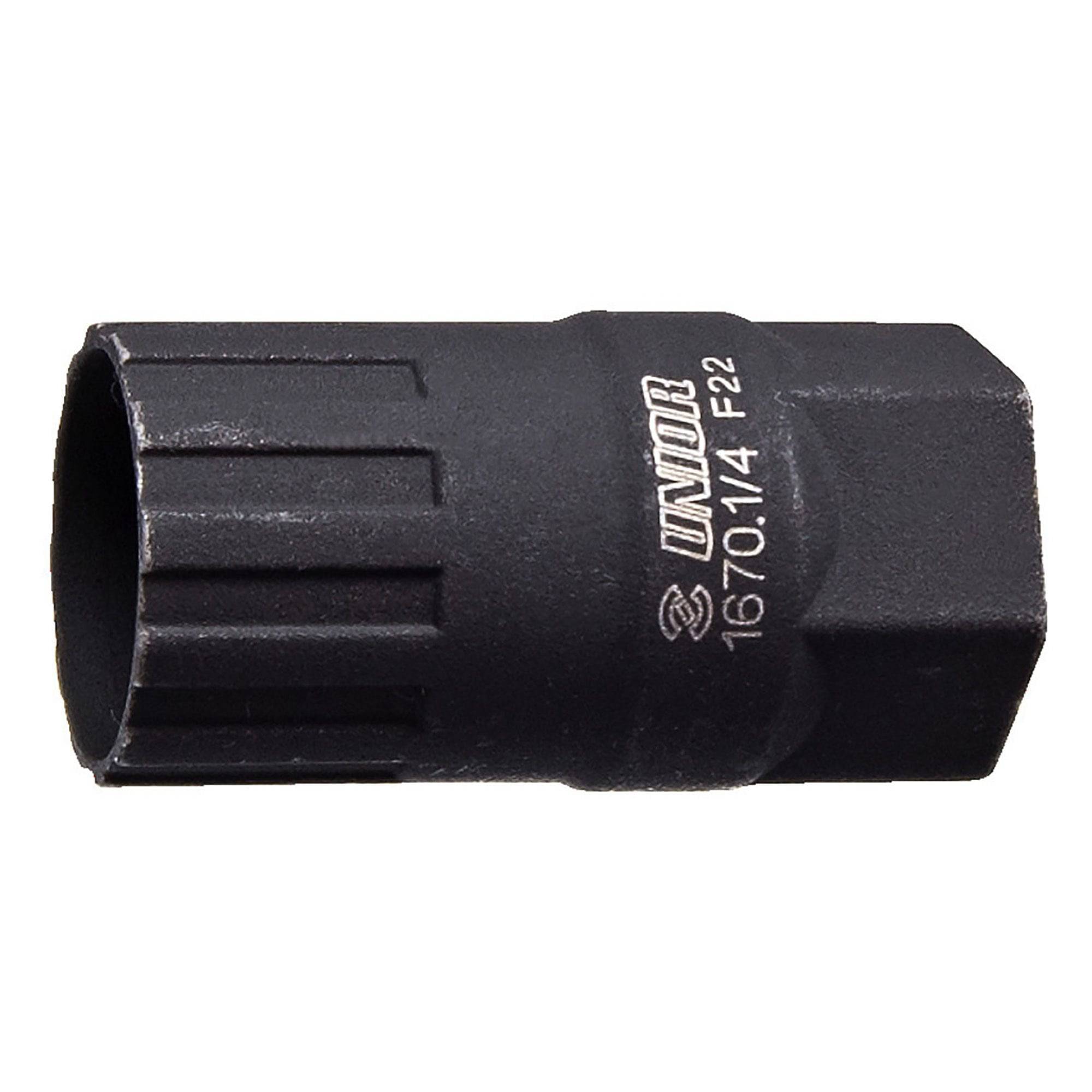 UNIOR freewheel removal tool for Shimano, SRAM, Sachs Aris, and Sun Race bikes, used in bike workshop maintenance.