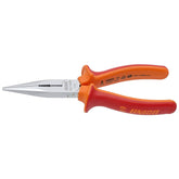 UNIOR 170mm long nose pliers with side cutter and pipe grip, straight tip, red handles for workshop use.