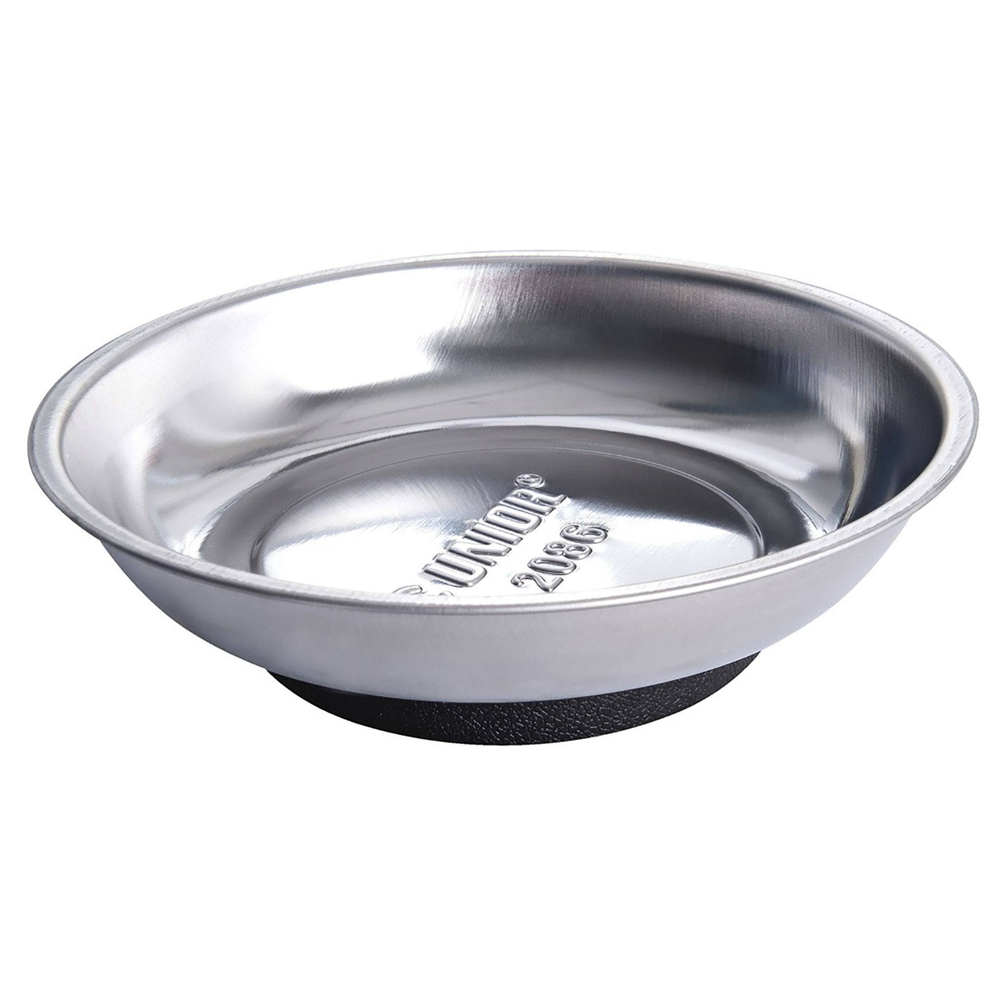 UNIOR stainless steel magnetic workshop tray, 150x40mm, with a strong magnet for organizing tools and small parts.