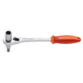 UNIOR 14mm ratchet wrench with red ergonomic handle and 75-tooth mechanism, ideal for workshop tools and repairs.