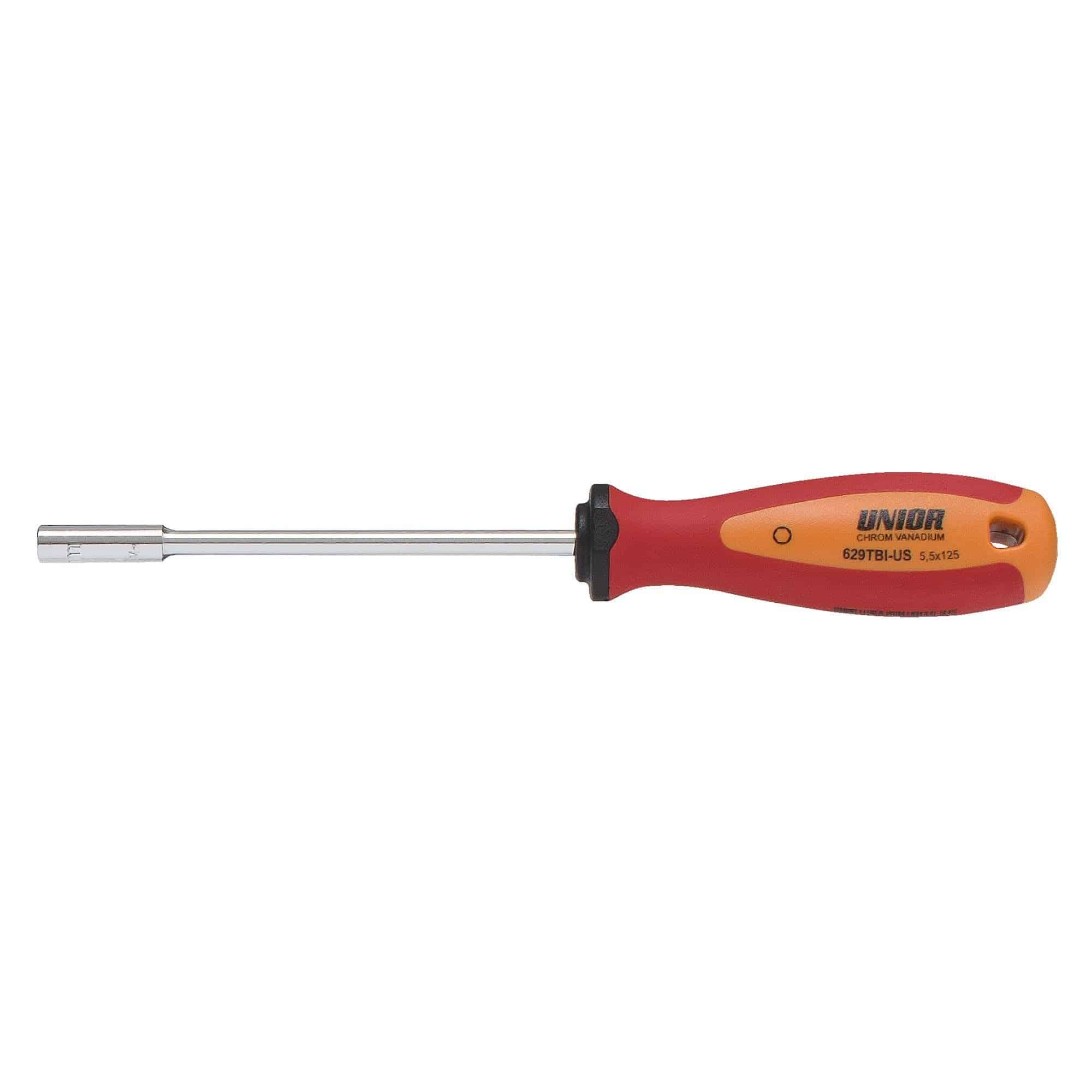 UNIOR 5.5mm socket wrench with ergonomic TBI handle in red, suitable for workshop use and DIN 3125 compliant