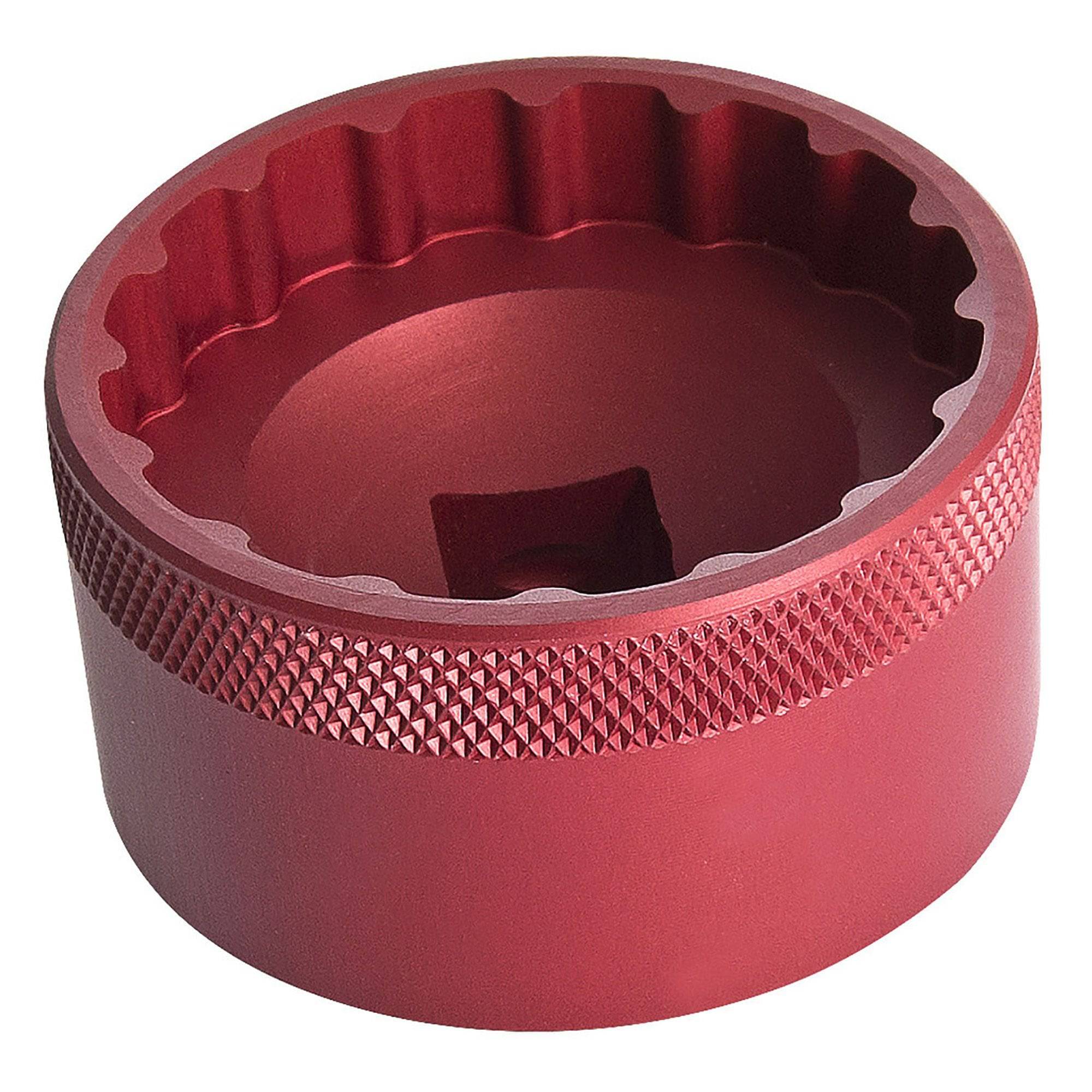 UNIOR MegaEvo red bottom bracket socket with 1/2" drive, external cup tool for bike workshop maintenance.