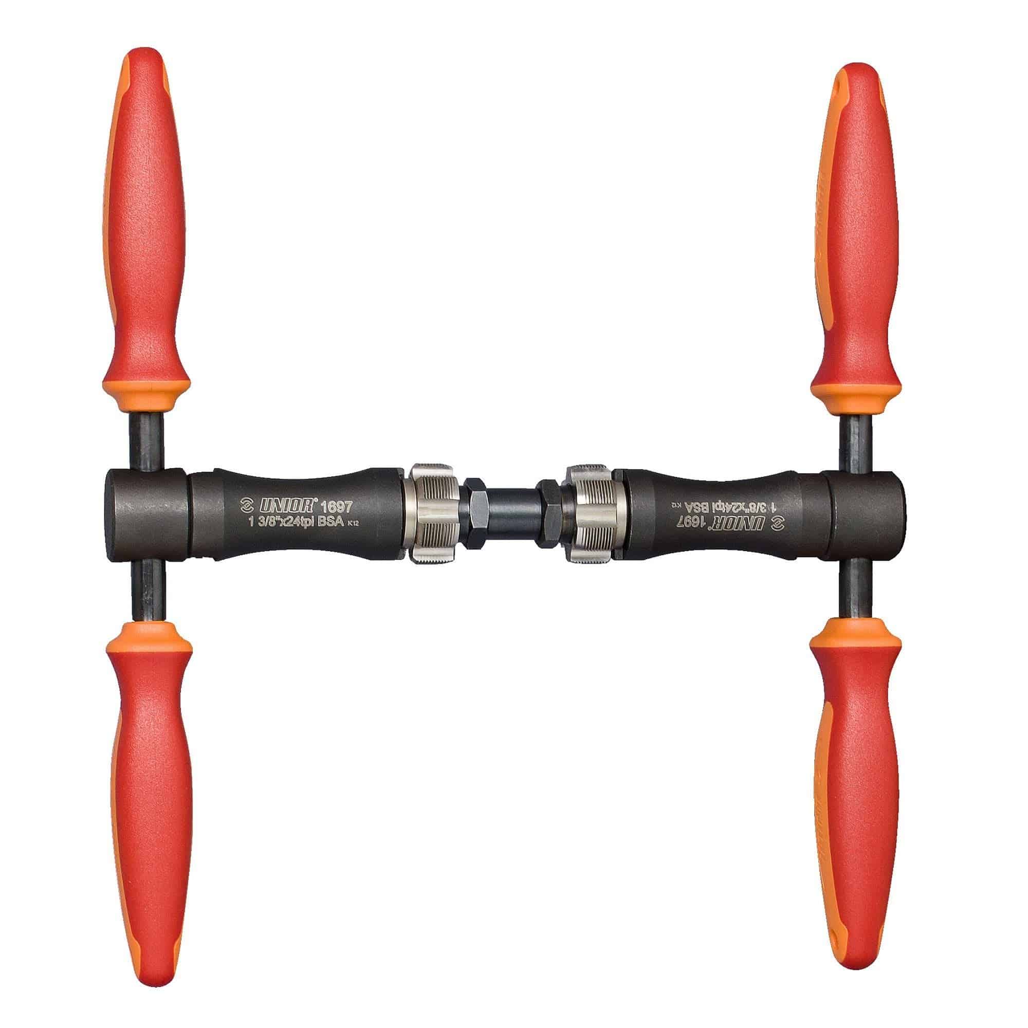 UNIOR BSA bottom bracket tapping tool with magnetic handle, 1.3/8" x 24 TPI, red workshop tool for bicycle maintenance