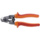 UNIOR 180mm cable housing cutters with crimping and locking mechanism, red handle, suitable for workshop use.