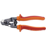 UNIOR 180mm cable housing cutters with crimping and locking mechanism, red handle, suitable for workshop use.
