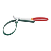 UNIOR suspension wrench with rubberized strap for bicycle shock absorber maintenance, shown in red.