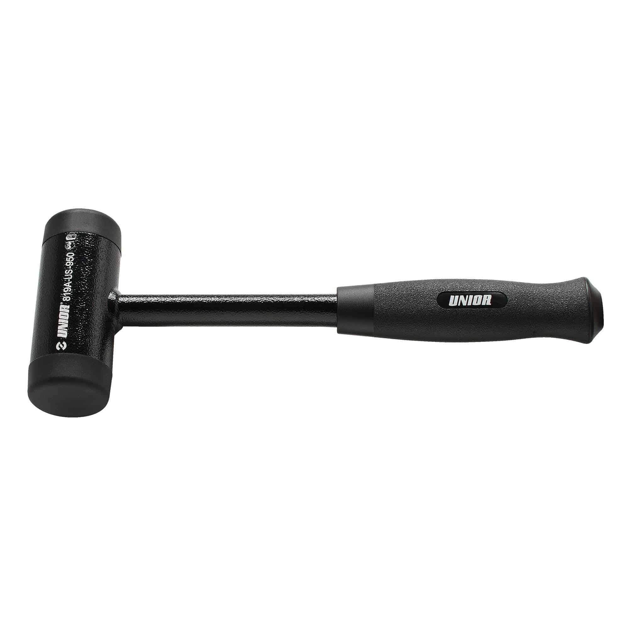 UNIOR Dead Blow Hammer 45mm black precision impact tool for workshop use, featuring a durable design and ergonomic handle.
