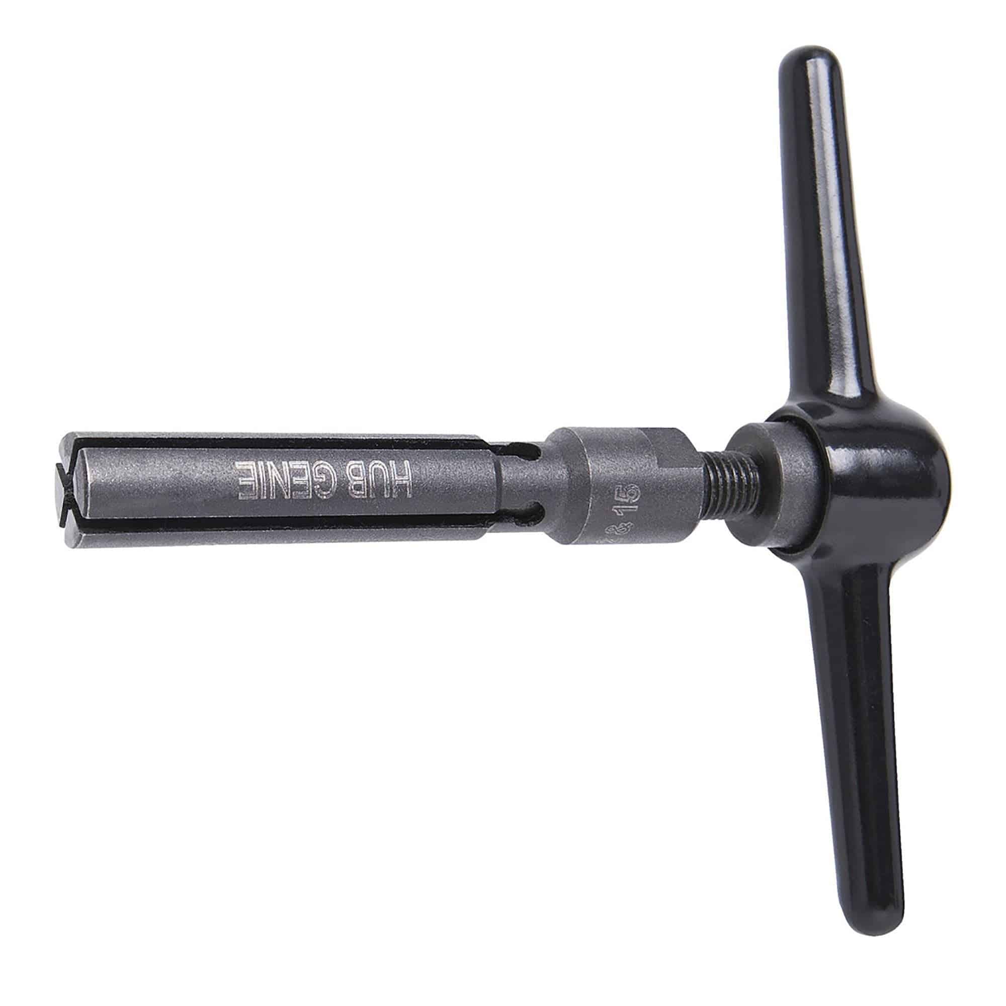 UNIOR Hub Genie tool for easy removal of hub end caps on bikes, compatible with 12mm, 15mm, and 20mm axles, workshop use