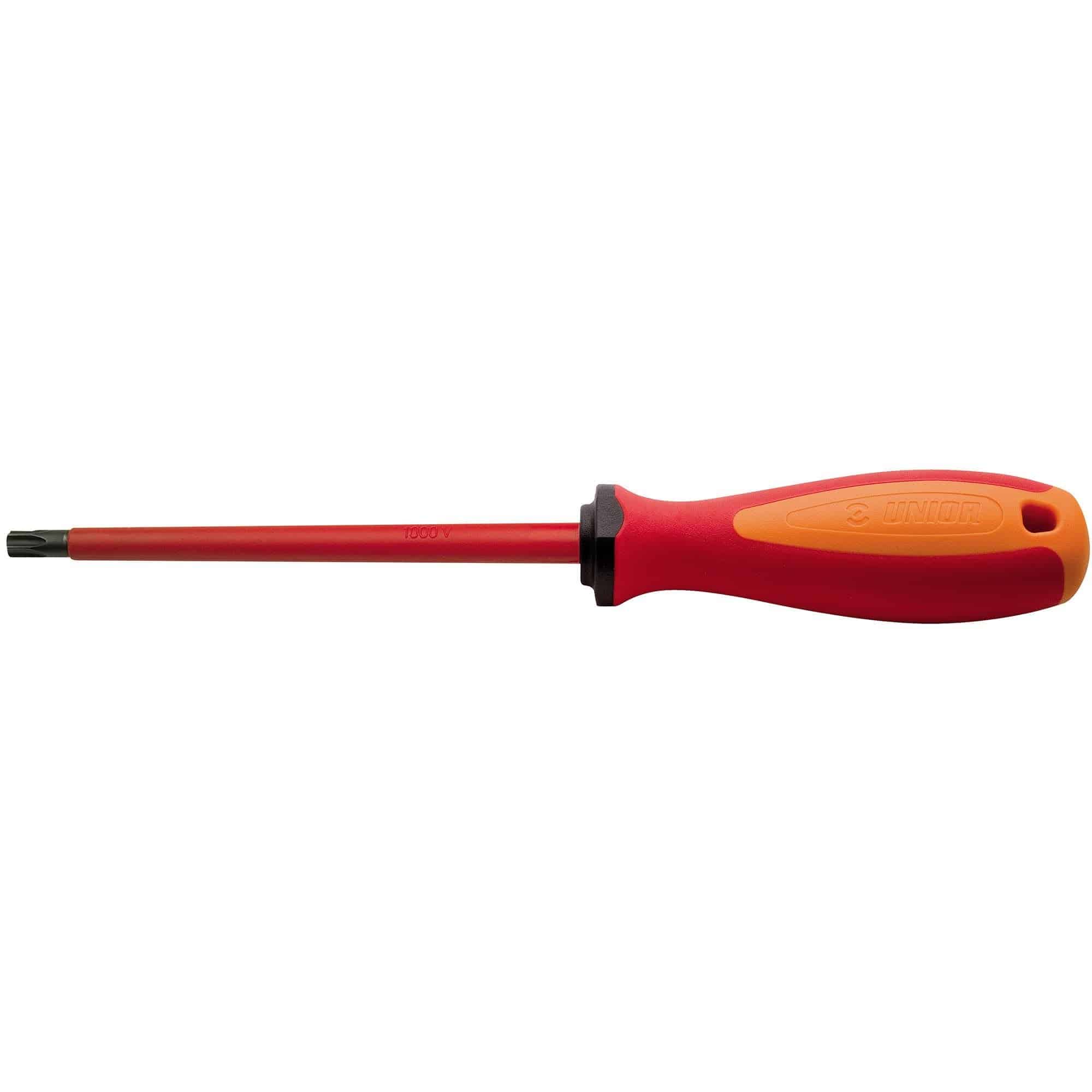 UNIOR screwdriver Tbi with Tx profile and hanging hole, durable workshop tool for precise screw driving and tool organization.