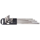 UNIOR ball end hex wrench set in 1.5-10mm sizes, long type with red plastic clip for workshop use.
