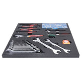 UNIOR workshop tool set in tray with wrenches, tape measure, and caliper, featuring red handles for 2600D models.
