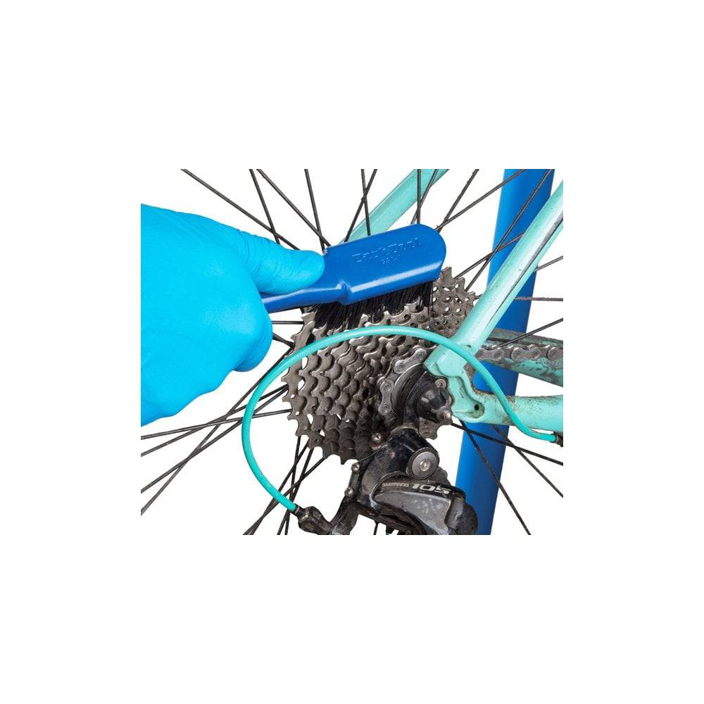 Park Tool GSC-4 bicycle cassette cleaning brush with ergonomic handle and nylon bristles for efficient bike maintenance.