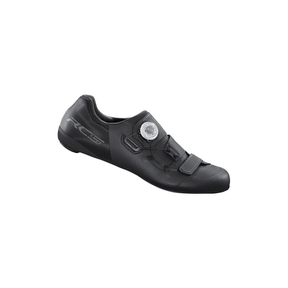 Shimano RC5 SPD-SL road cycling shoes with BOA L6 Fit System, black athletic footwear for cycling.