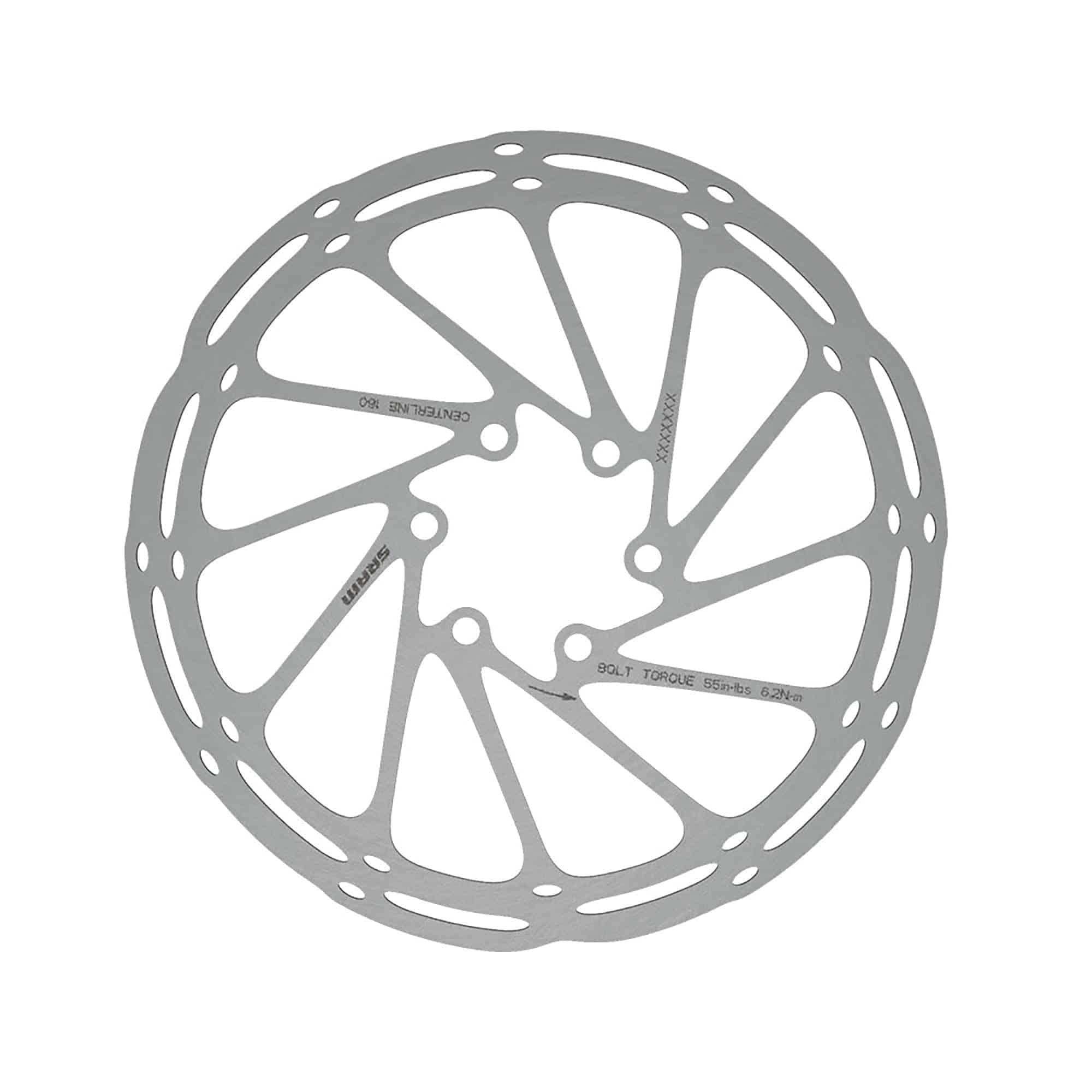SRAM CenterLine 203mm brake rotor with steel bolts, 6-bolt mount, designed for bicycle disc brake systems