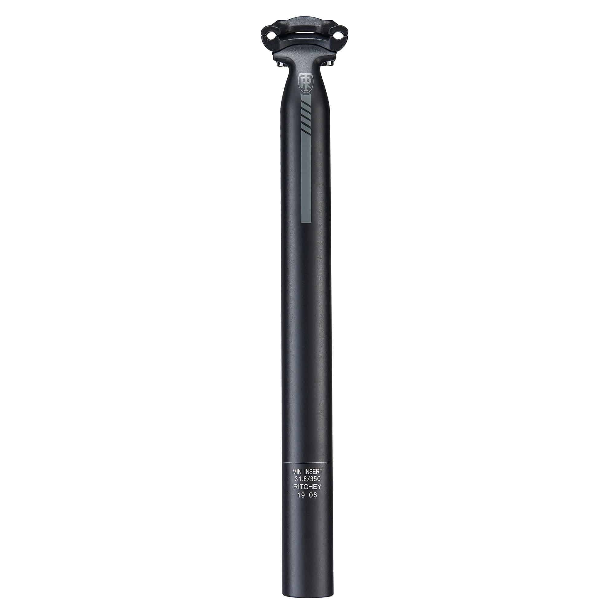 Ritchey 2-bolt seatpost with adjustable clamp for precise saddle positioning, showcasing its sleek design and mounting mechanism.