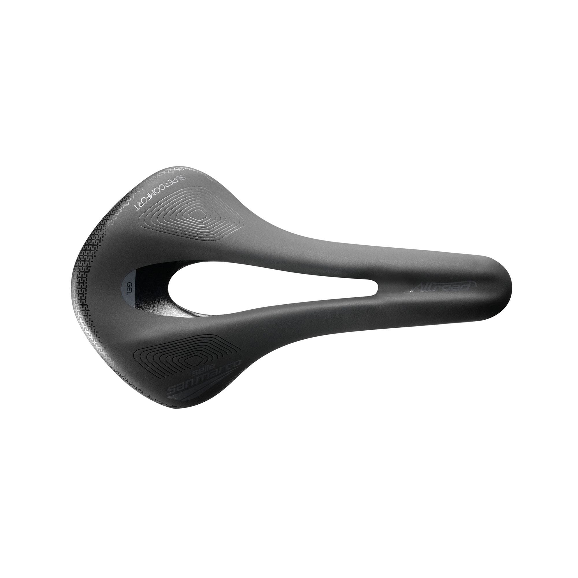 Selle San Marco Allroad Supercomfort racing saddle for gravel and bikepacking bikes, featuring ergonomic design and durable construction.