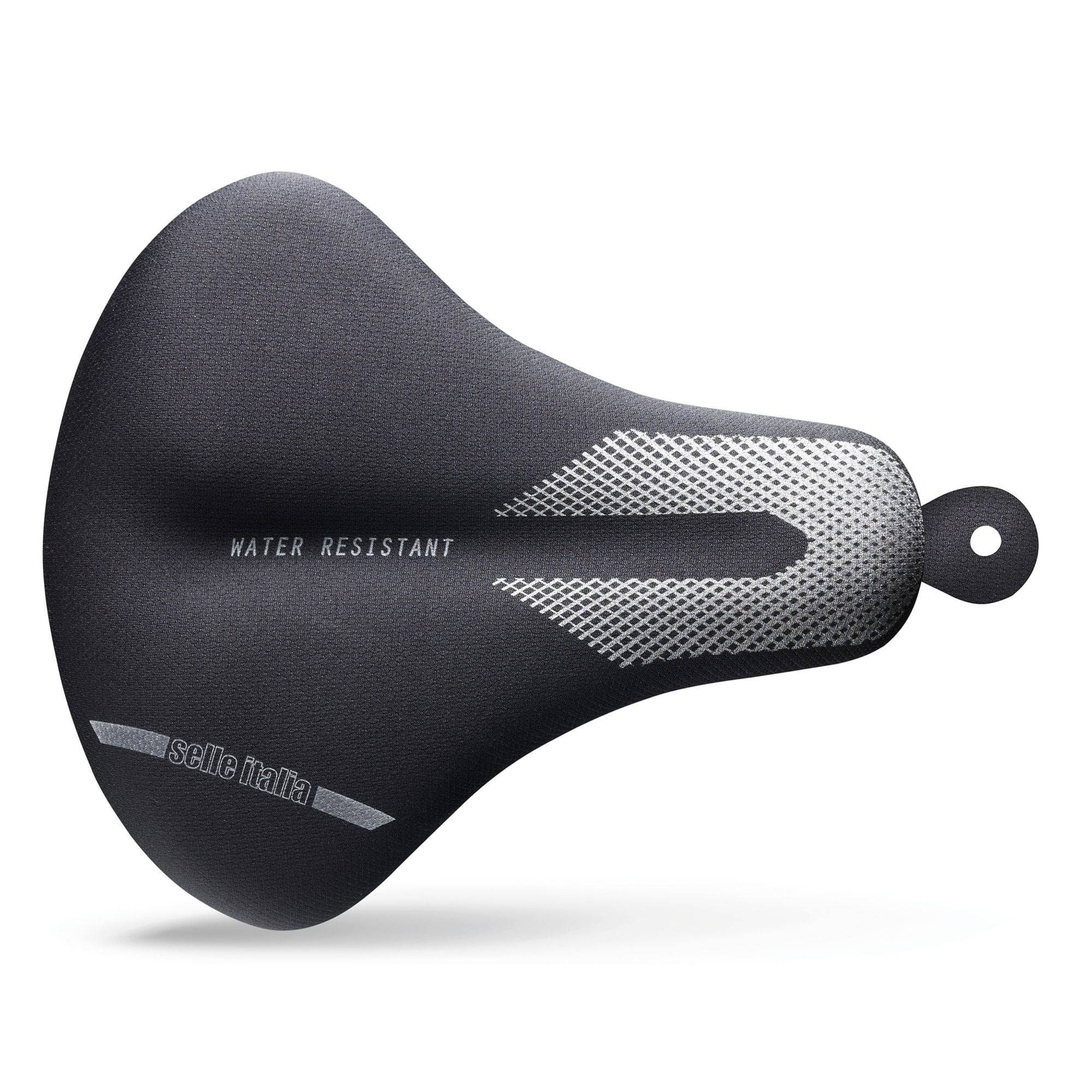 Selle Italia Comfort Booster unisex saddle cover with carbon rail chassis, designed for bicycle seat comfort and protection.