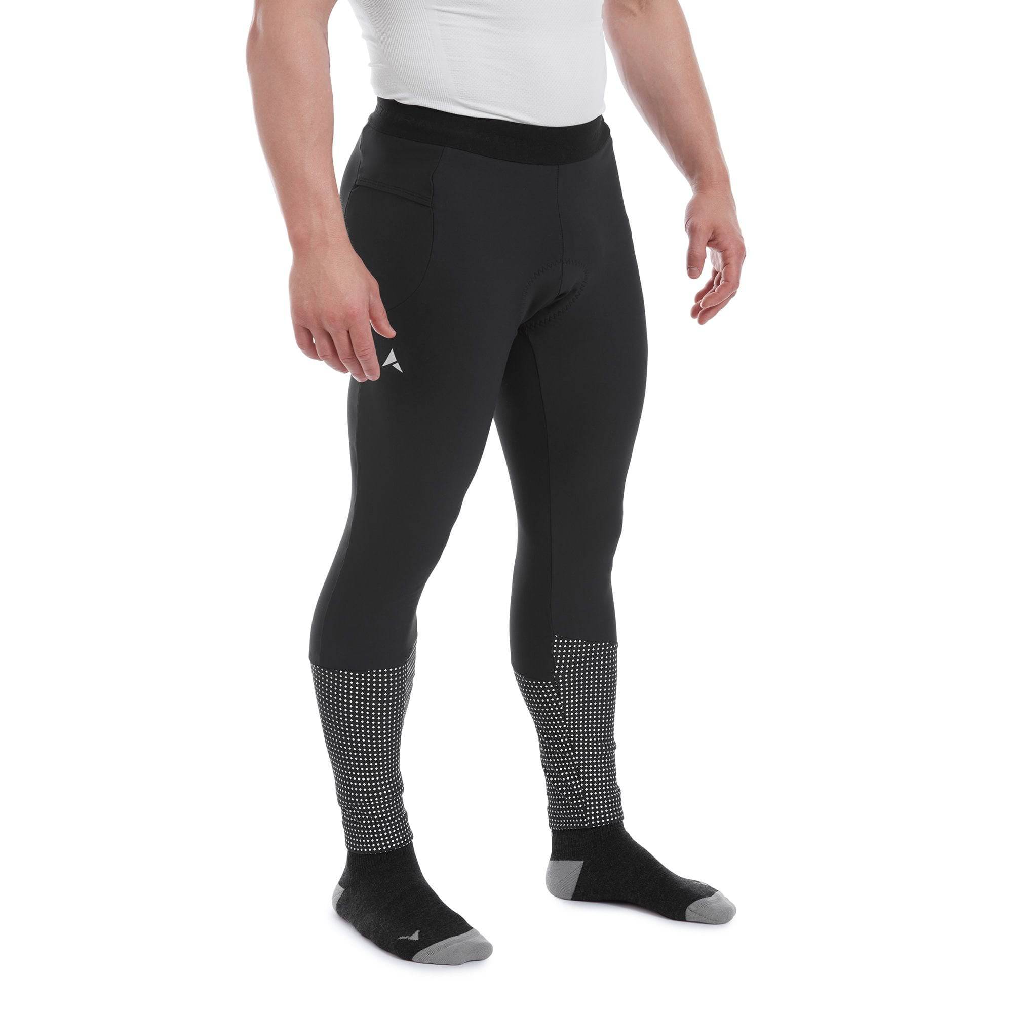 Altura Nightvision DWR men's cycling waist tights with reflective panels, shown in black with stretch fabric and waist closure