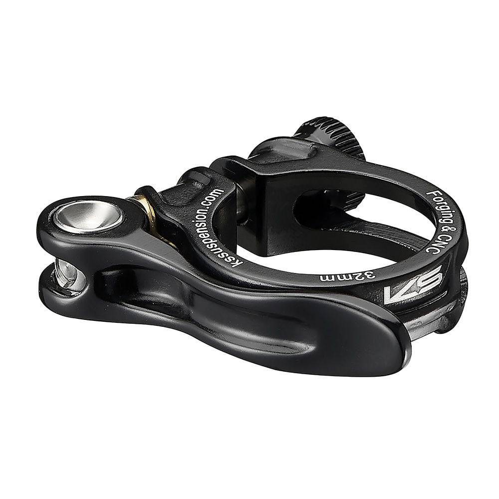 KS Suspension Ether KSSQ seat clamp for ETHER seat masts, CNC aluminum component for bike saddle mounting.