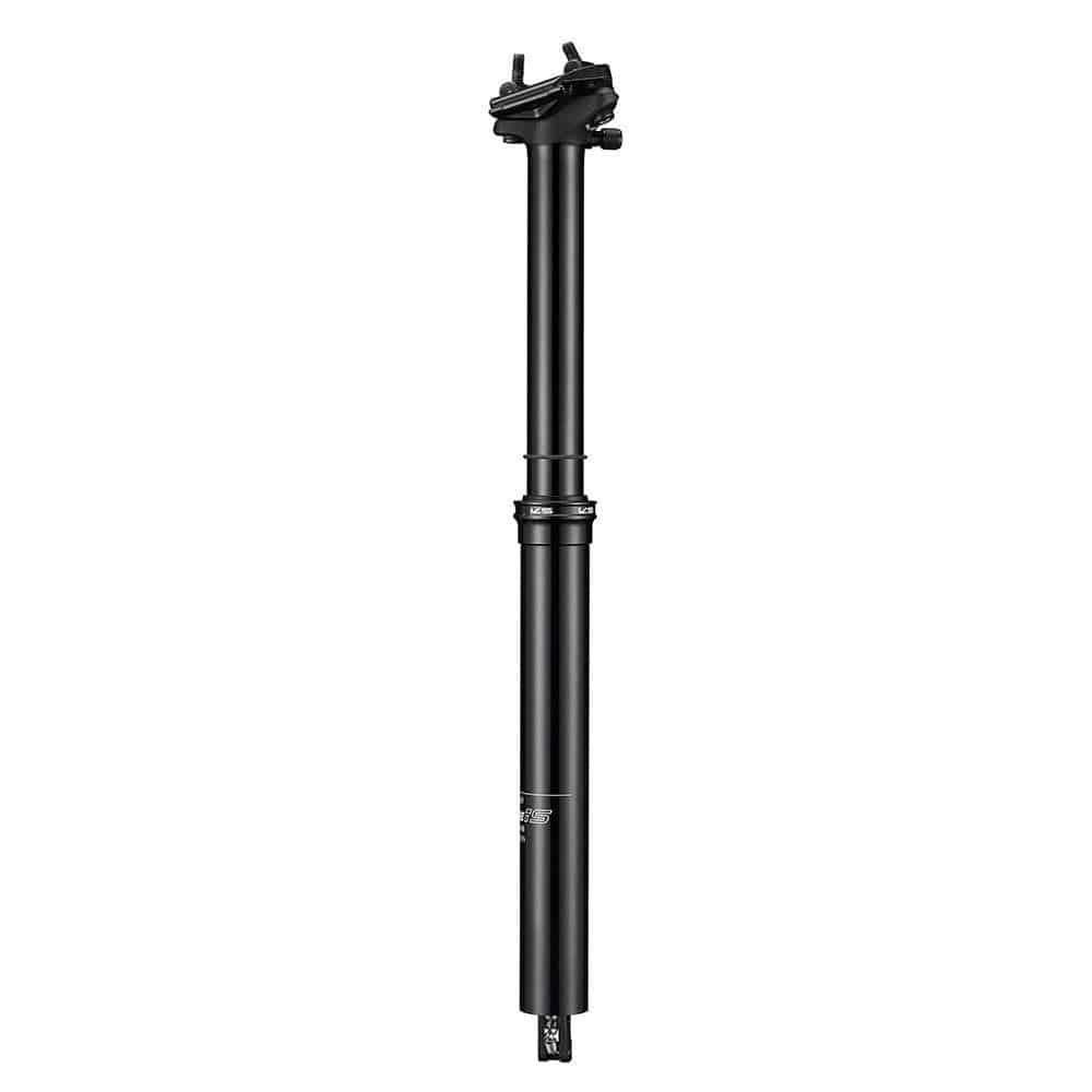 KS Suspension Rage-Is MTB dropper post with adjustable air-sprung suspension, showing its sleek design and control lever.