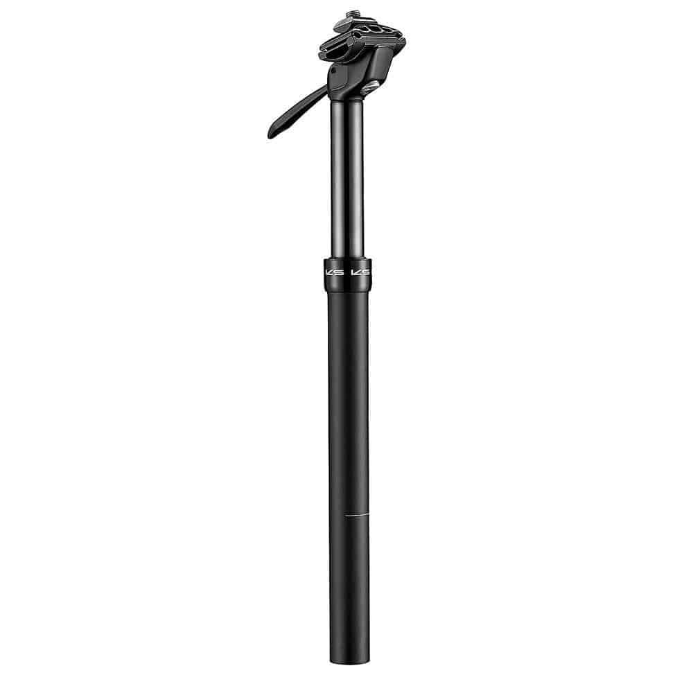 KS Suspension eTen dropper post with lever actuation and hydraulic cartridge, showing the sleek black component for mountain bikes.