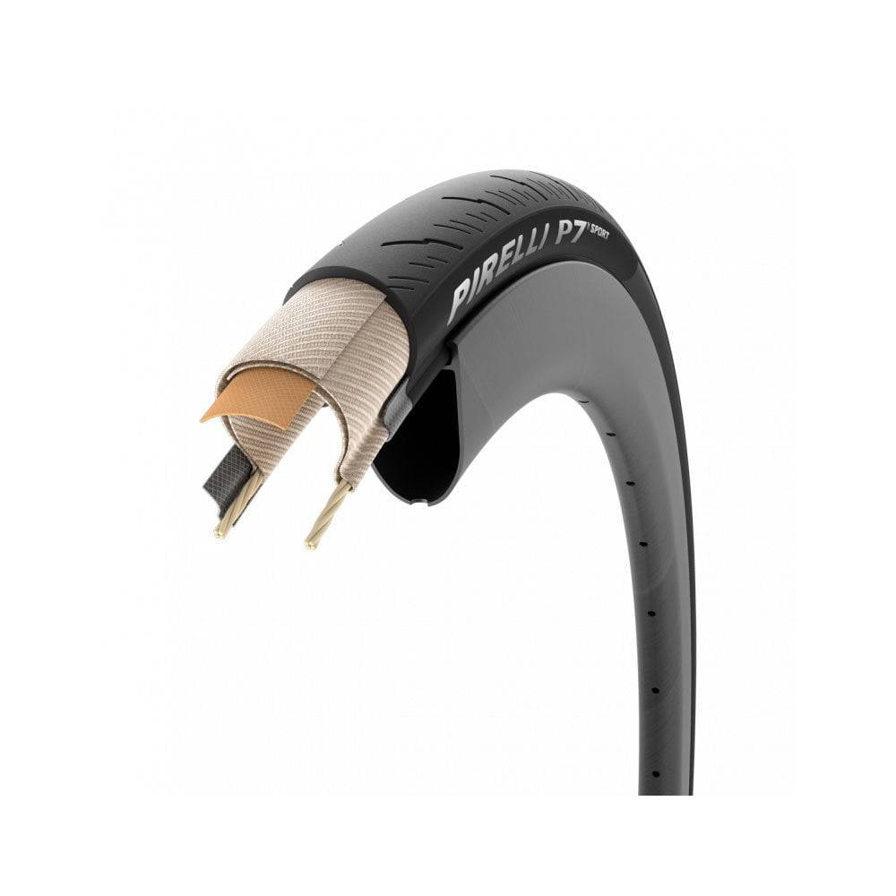 Pirelli P7 Sport bike tire with puncture protection and grip, suitable for durable road cycling.