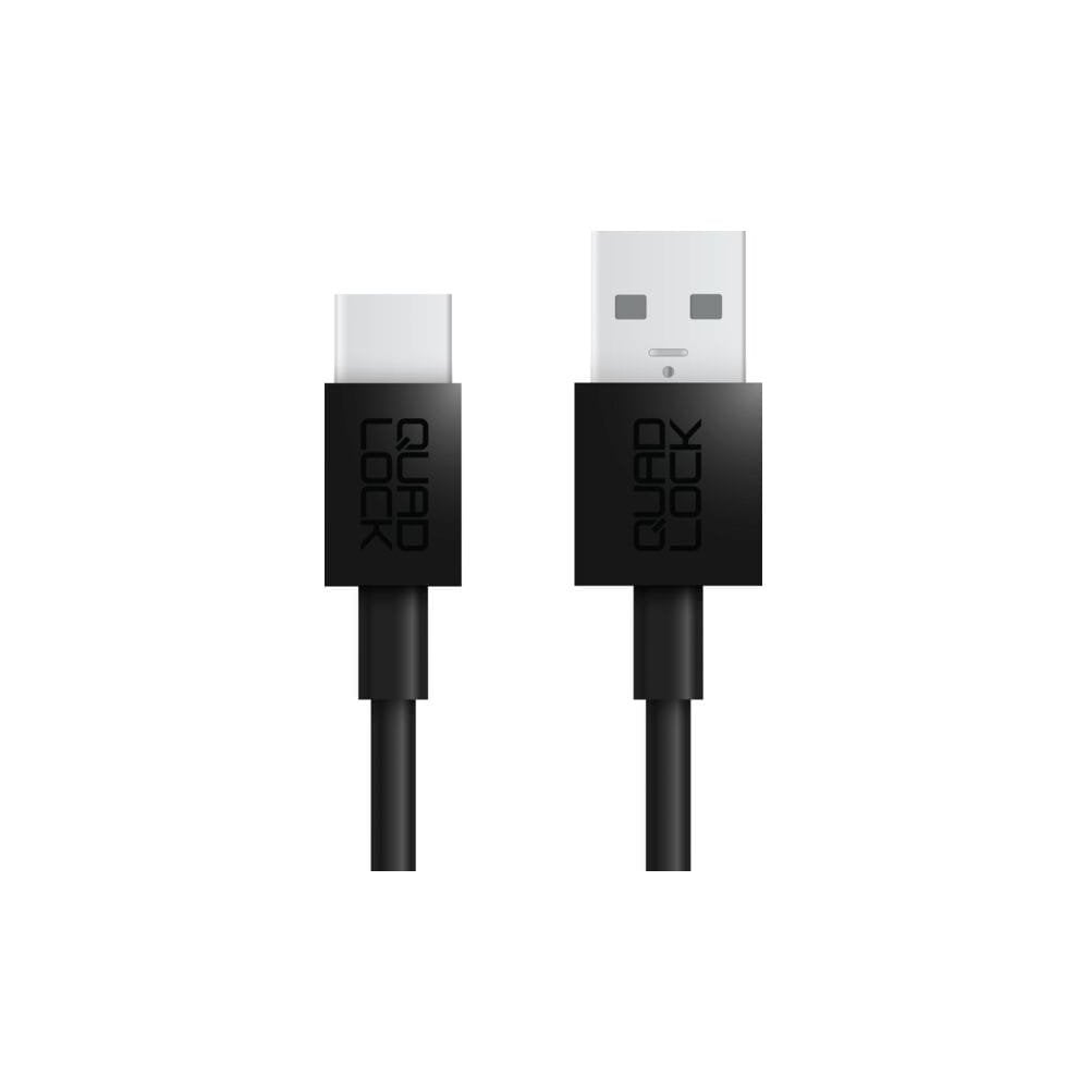 Quad Lock USB-A to USB-C cable, 20cm, for fast charging and data transfer, shown with connectors and cable details.