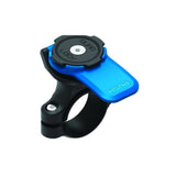 Quad Lock Motorcycle Handlebar Mount V2 securely holds a smartphone on a motorcycle handlebar, ideal for navigation and riding accessories.