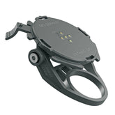 SKS COMPIT stem phone mount attached to bike handlebar, secure holder for smartphone during cycling rides.
