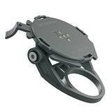 SKS COMPIT stem phone mount attached to bike handlebar, secure holder for smartphones on 1 1/8-inch stem.