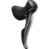 Shimano Claris ST-R2000 8-speed road drop bar shifters with brake levers and gear display on a bike handlebar.